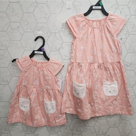 Nwt Family Look 100% cotton Carter's Toddler Girl Easter Bunny Dresses Bundle - Picture 1 of 8